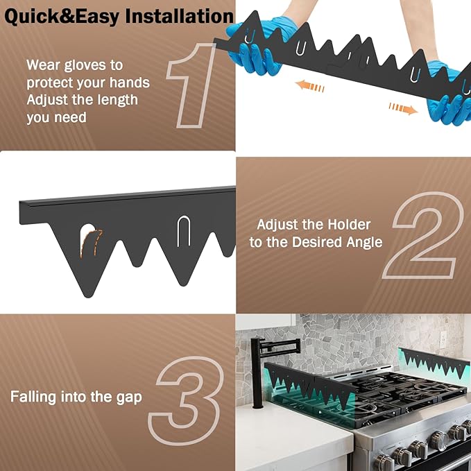 Stove Gap Covers Stainless Steel, 2Pack Retractable Length 13.8" to 27.5" Width 0.79", Heat-Resistant Stove Gap Filler & Range Trim Kit for Gaps Between Stove Top & Counter-Black
