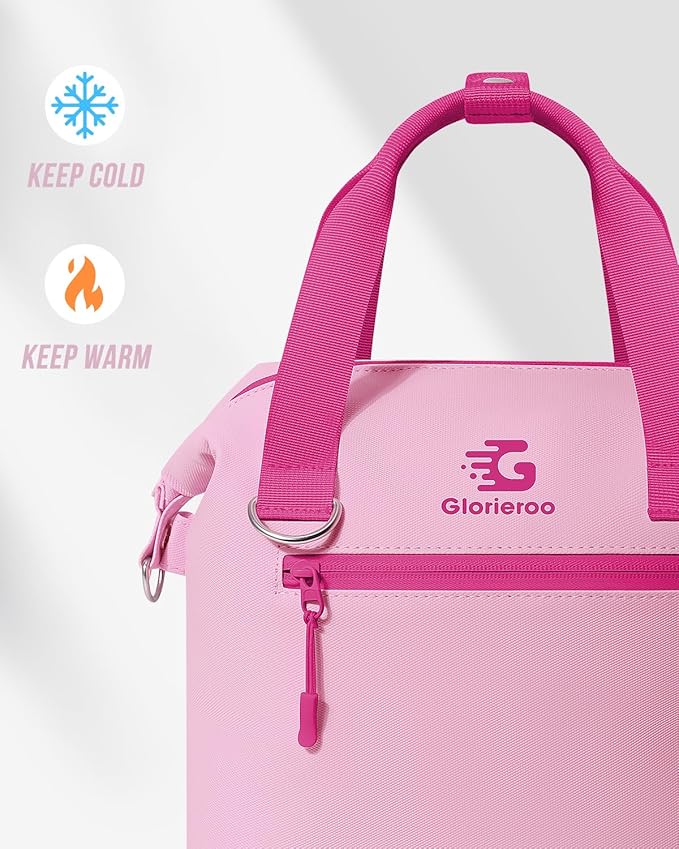 GLORIEROO Pastel Lunch Box Women | Insulated Soft Waterproof Leakproof Lunch Bag Cooler | Adjustable Strap | BPA-Free