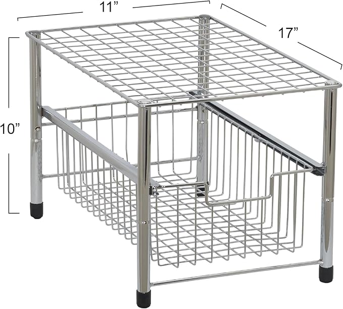 Household Essentials Silver 1237-1 Free Standing Pull Out Cabinet Organizer Shelf | Single, 16.5" Deep