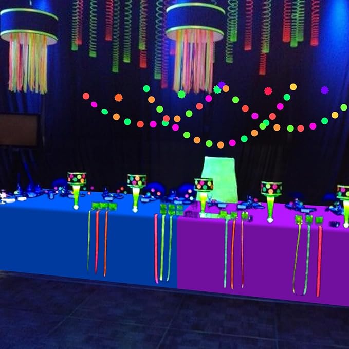 6 Pack Neon Table Cloths Party Decorations, Pink Orange Yellow Green Blue Purple Glow in The Dark Plastic Tablecloth, Disposable Rainbow Table Cover for Glow in Dark Neon Party Supplies Decorations