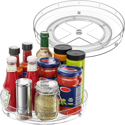 2 Pack Lazy Susan Organizer, 10.7" Lazy Susan Turntable for Cabinet, Refrigerator Organizer and Storage for Pantry, Closet, Countertop, Non-Skid Fridge Organizers