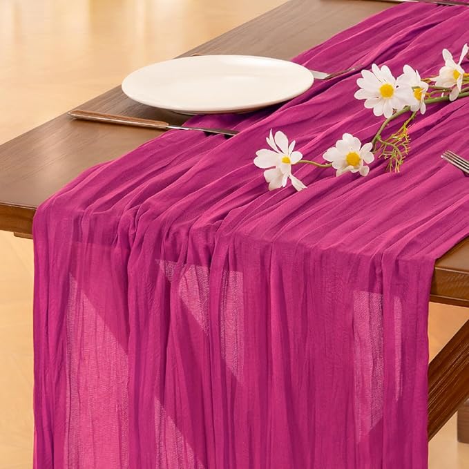 Socomi 6pcs Hot Pink Cheesecloth Table Runner Boho Rustic Gauze 120 inch 10FT Cheese Cloth Sheer Runner for Wedding Party Baby Shower Birthday Home Decor