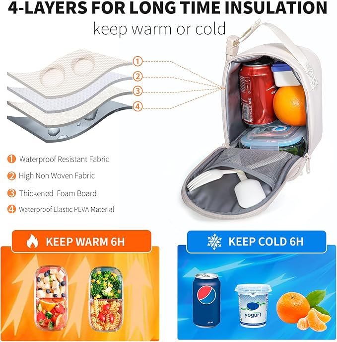 NOL Natural Organic Lifestyle Insulated Lunch Bag for Adult - Snack Bag Lunch Cooler Bag Soft Lunch Tote Bag for Work, Cream