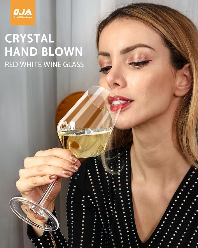 OJA Wine Glass Set of 4, 17 oz Hand Blown Premium Crystal Red White Wine Glasses With Long Stem, Large and Tall Wine Glass for Daily Use, Unique Wedding Anniversary or Birthday Gift