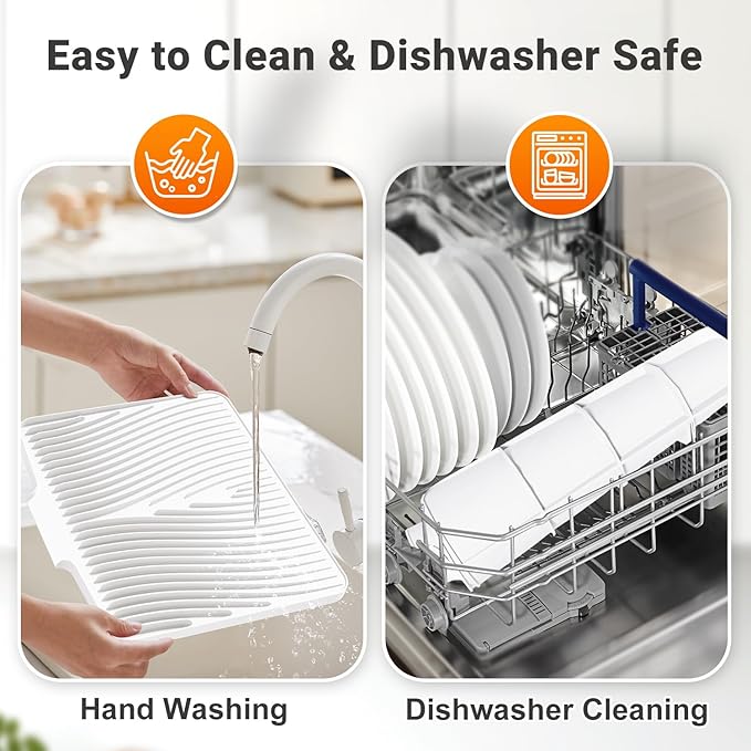 Silicone Dish Drying Mat for Kitchen Counter, Non-Slip Drain Pad, Dish Drying Pad, Easy to Clean Dish Rack Pad, Multi-Use as Heat Resistant Trivet, 19.7" x 17" , Ivory
