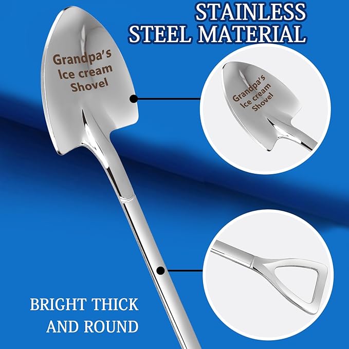 Gifts for Grandpa Dad Men Ice Cream Spoon Scoop for Ice Cream Lovers, Fathers Day Gifts for Men Funny Engraved Stainless Steel Spoon Shovel.