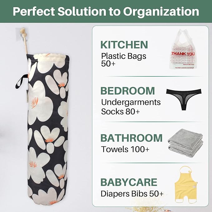 TOGETRUE Plastic Bag Holder, Lightweight Wall Mount Floral Grocery Bag Holder, Reusable Shopping Bag Storage Holder Organizer for Kitchen Pantry (Basic Black)