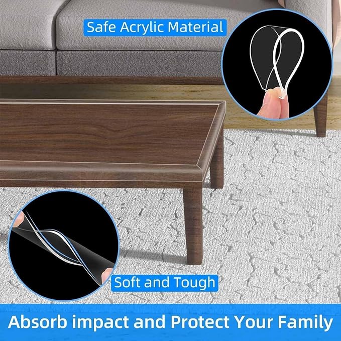 3Pack Clear Edge Protector Strip,1.57in x 16.4FT(49.2FT Total),Sharp Edge Wrap Cover Tape,Self Adhesive Protective Bumper Guards for Cabinet Door Desk Table Furniture,Kitchen Countertop,Waterproof