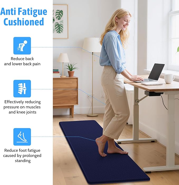 StepLively Kitchen Mat, 2 PCS Kitchen Rugs, Cushioned Kitchen Mats for Floor, Anti Fatigue Kitchen Rug Set, Non-Skid Standing Mat for Kitchen, Office, Sink, 17.3"×30"+17.3"×47", Blue