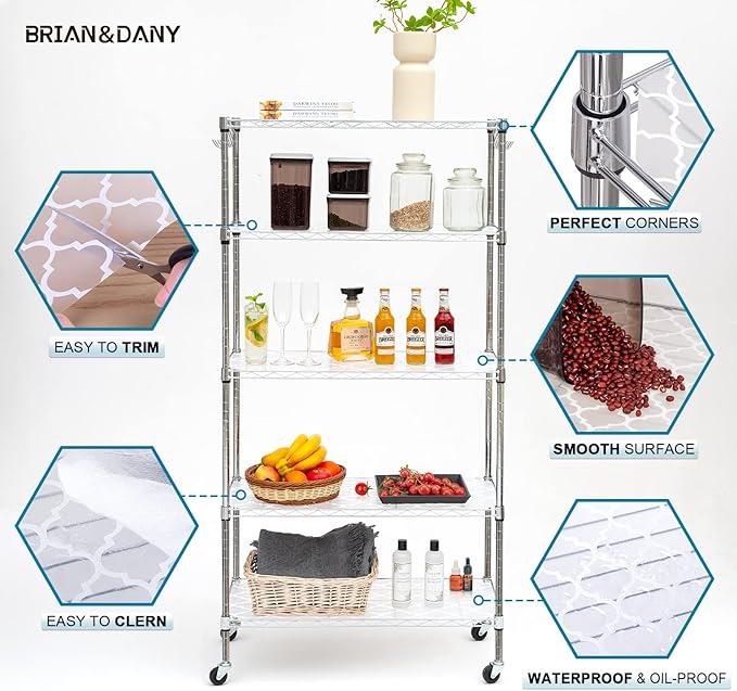 BRIAN & DANY Wire Shelf Liner 18" X 24", Heavy Duty Shelf Liners for Wire Shelving, Waterproof Protector Mats, Set of 5, Quatrefoil Grey