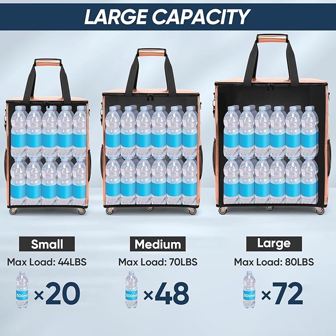 BALEINE Reusable Grocery Bags on Wheels, Rolling Tote Bag, Shopping Trolley, Large Backpack Shopping Carts for Groceries