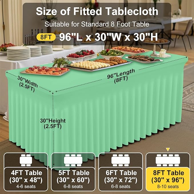 Smiry Spandex Tablecloth, Elastic Fitted Stretch Tablecloth for 8FT Rectangle Tables, Waterproof Washable Table Cover Skirt for Outdoor, Wedding, Banquet & Parties (Bright Green, 96Lx30Wx30H Inch)