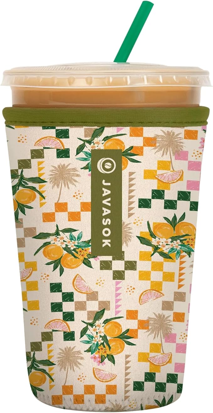 Sok It JavaSok Iced Coffee & Cold Soda Insulated Neoprene Cup Sleeve (Citrus Delight, Medium: 22-28oz)