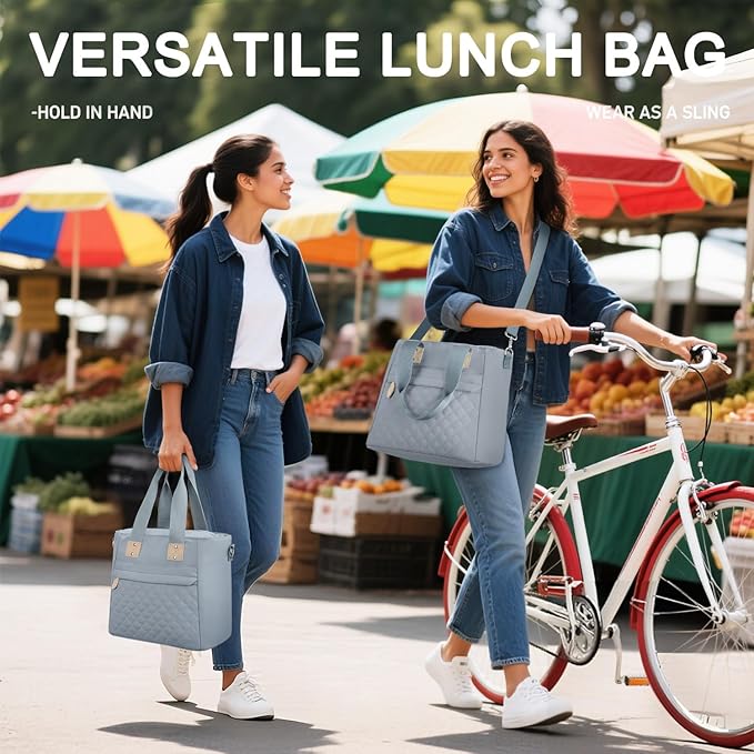 Insulated Lunch Box for Women & Men - Large Thermal Lunch Bag Women with Removable Shoulder Strap, Reusable Lunch Cooler Tote Bags Purse for Adults Work, Picnic, Hiking, Beach, Travel, Medium，Blue