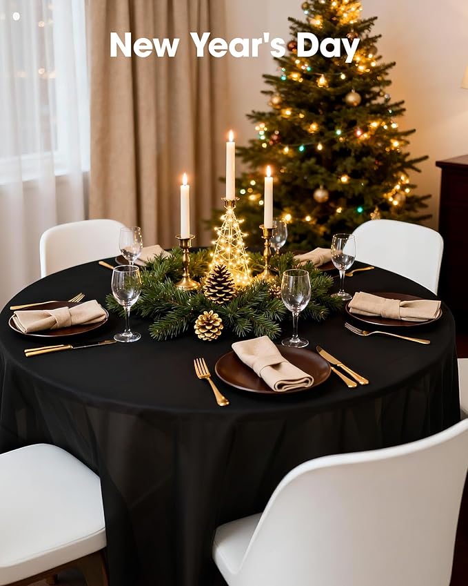 Pureegg Plastic Table Cloth Disposable 3 Pack, 84 Inch Round Table Cloth, Leakproof Table Cover for Parties, Picnic, Weddings, Black