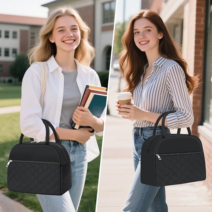 KUBYA Lunch Bag Lunch Box for Women Men Insulated Reusable Large Lunch Tote Bag Adult Leakproof Simple Cooler Bag for Office Work Picnic Beach or Travel, Black