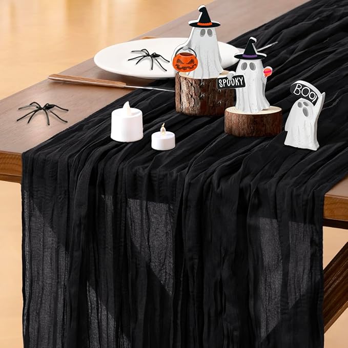 Socomi Black Table Runner Boho Rustic Gauze Summer 120 inch 10FT Cheese Cloth Sheer Runner for Wedding Party Baby Shower Birthday Home Decor Holiday Decorations