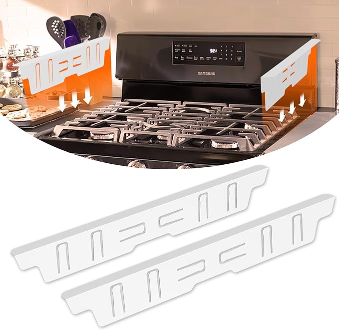Stainless Steel Stove Gap Covers - Oven Gap Filler Kit 25.4" Between Stove & Counter Top - Heat Resistant Slide-in Range Trim Guard for Seamless Kitchen Accessories Easy Clean (White)