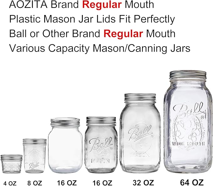 AOZITA 10 Pack REGULAR Mouth Mason Jar Lids for Ball, Kerr and More - White Plastic Storage Caps for Mason/Canning Jars - Leak-Proof, Dishwasher Safe & Food Grade