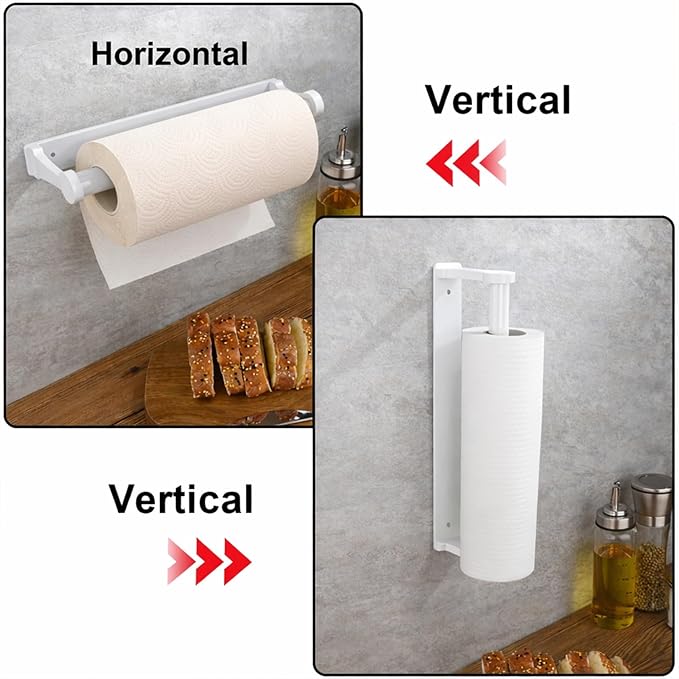 MONEER Kitchen Roll Holder Under Cabinet, Paper Towel Holder, Aluminum Alloy Kitchen Towel Holders, Self Adhesive Kitchen Roll Holder for Kitchen, Bathroom, Living Room (White)