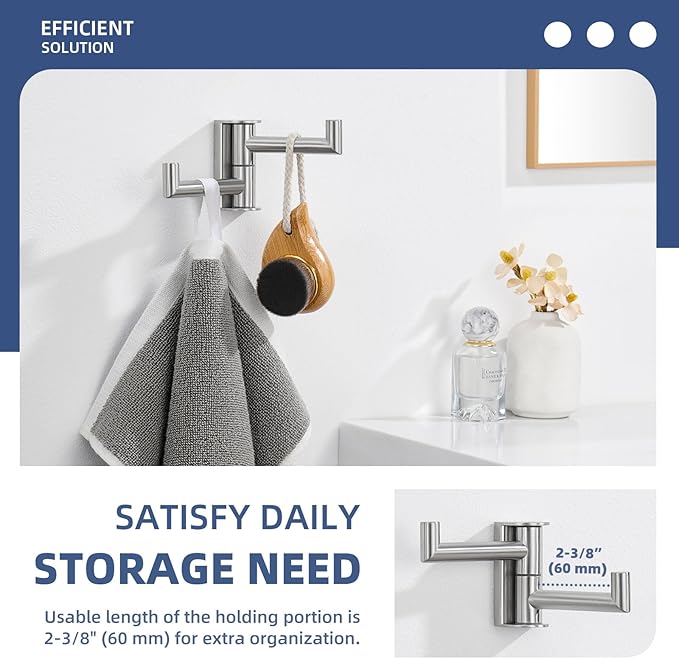 Angle Simple Swivel Towel Hook, SUS 304 Stainless Steel Hand Towel Hook for Bathroom, Foldable Robe Coat Hanger, Brushed Nickel