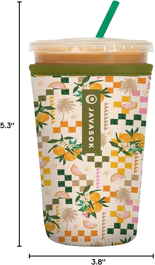 Sok It JavaSok Iced Coffee & Cold Soda Insulated Neoprene Cup Sleeve (Citrus Delight, Medium: 22-28oz)