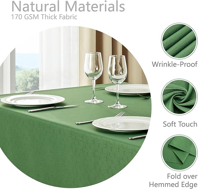 Veblandy Rectangle Tablecloth Waterproof 60x104 inch Linen Textured Table Cloth Stain and Wrinkle Resistant Washable, Decorative Fabric Table Cover for Dining, Party and Camping, Green