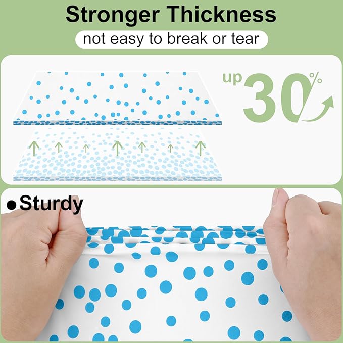 Smiry Plastic Table Cloth Disposable 5 Pack, 54 x 108 Inch Rectangle Waterproof Tablecloth, Printed Gold Table Runner Style for Birthday Weeding, Party Decorations, Leakproof & Sturdy, White and Aqua