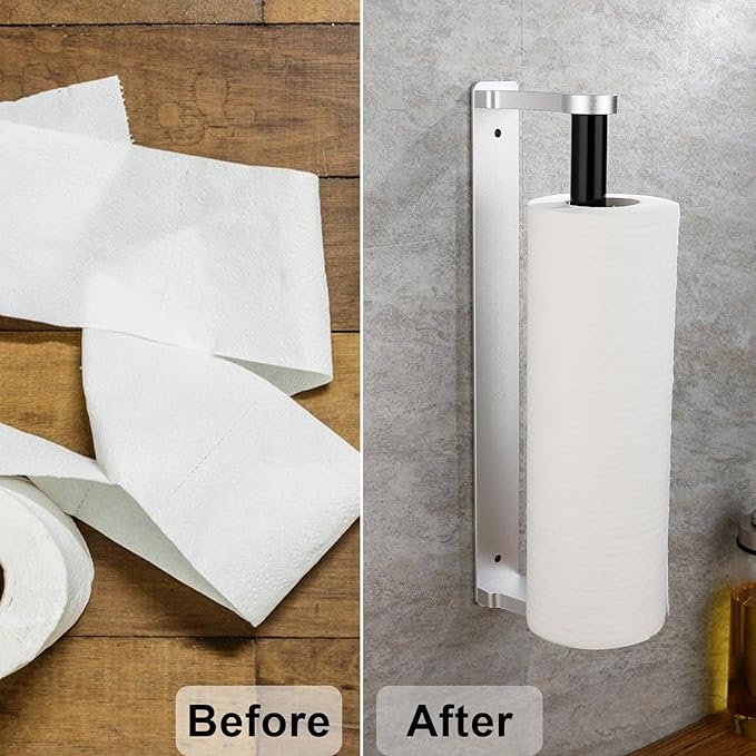 MONEER Paper Towel Holder Under Cabinet, Paper Towel Holder, Aluminum Alloy Kitchen Towel Holders, Self Adhesive Kitchen Roll Holder for Kitchen, Bathroom, Living Room (Silver)