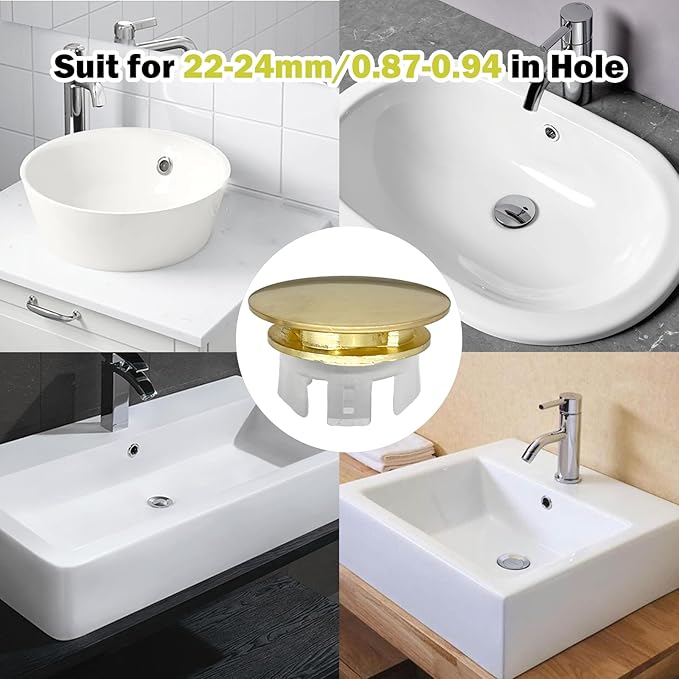 Sink Overflow Hole Cover Basin Trim Insert for Home, Sink, Bathroom, Kitchen Decorative Sink Drain Cap, Double Layer Copper Solid Chrome Overflow Cover(Gold)