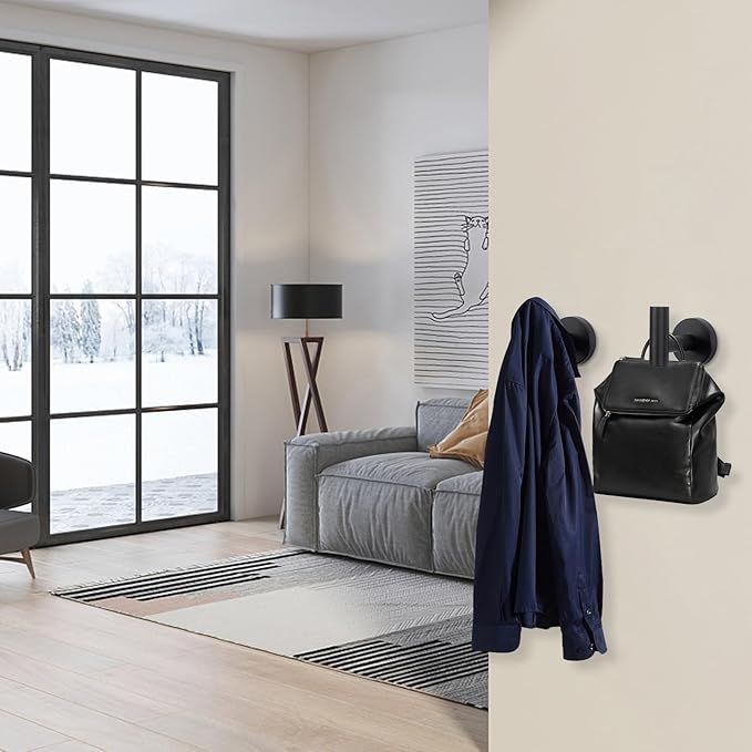 NearMoon Bath Towel Hooks- SUS 304 Stainless Steel Robe Hook Holder, Heavy Duty Coat Hook for Bathroom Livingroom Hotel Kitchen Garage, Wall Mounted (Matte Black, 3 Pack)