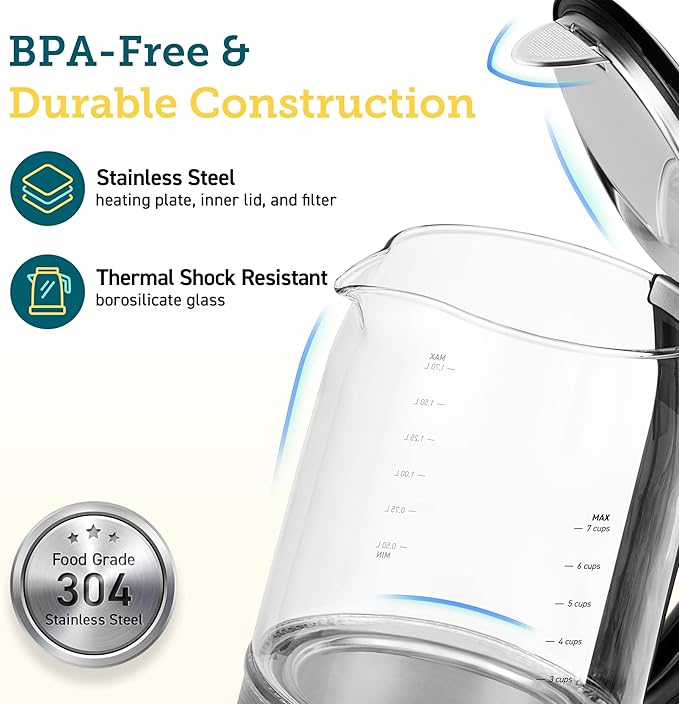 Cosori Electric Kettle Temperature Control with 6 Presets, 60min Keep Warm 1.7L Electric Tea Kettle & Hot Water Boiler, 304 Stainless Steel Filter, Auto-Off & Boil-Dry Protection, BPA Free, Black
