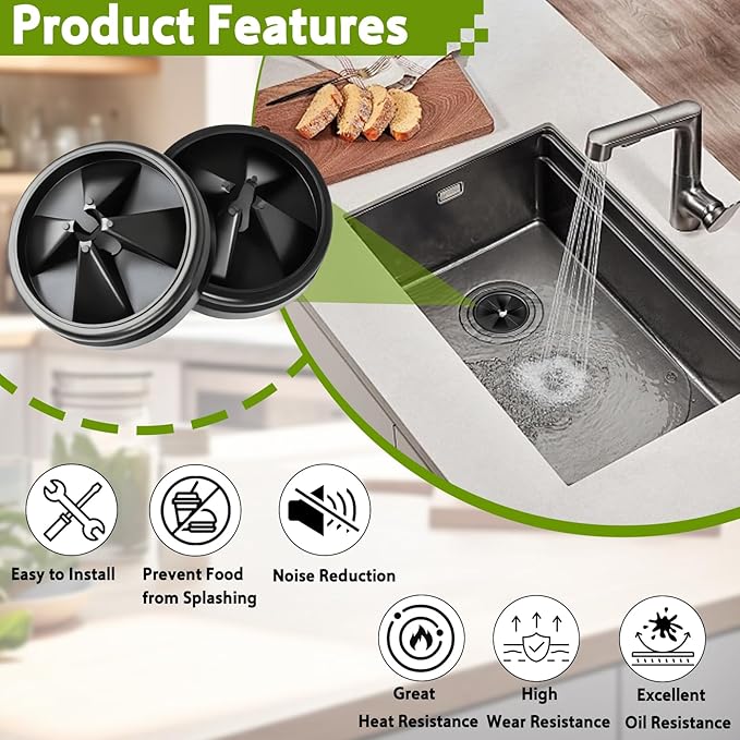 8 Pack 3 3/8 Inch Garbage Disposal Splash Guard - QCB-AM Replacement for InSinkErator Evolution & for Moen Models Silicone Splash Baffle with Noise Reduction, Leak-Proof Drain Protector Accessories