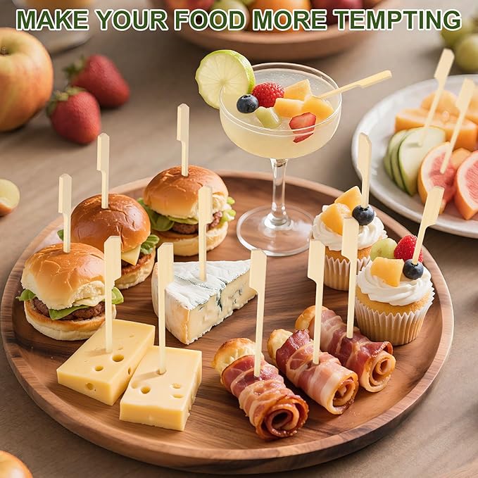200 Bamboo Skewers for Appetizers, 6 IN Long Fancy Toothpicks for Appetizers Cocktail Picks, Flat Paddle Wooden Skewers Food Sticks for Drinks Fruit Kabobs BBQ Party Supplies Charcuterie Accessories