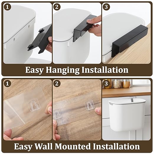 1.9 Gallon Under Counter Sink Waste Bin, Space Saving Hanging Kitchen Compost Bin with Lid Wall-Mounted Plastic Trash Garbage Can for Cabinet Door Cupboard Bathroom Office Home RV (White)