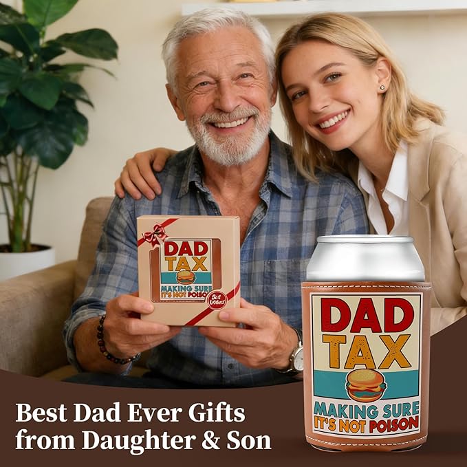 Fathers Day Gift for Dad from Daughter Son - Keeps Cold 12Oz Can Cooler Insulated No Wet Hands, Dad Birthday Gifts with Gift Box for Father's Day Retirement, Cauife Slim Can Koozie for Beer Soda