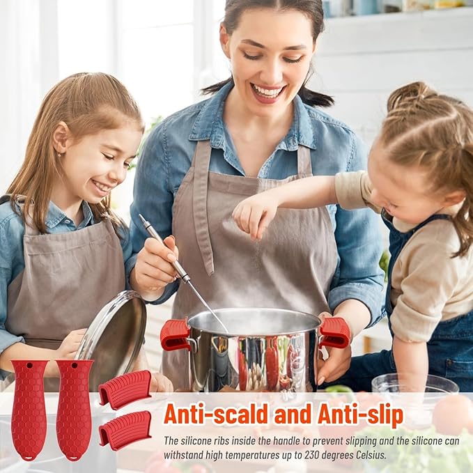 Silicone Assist Hot Pan Handle Holder Hot Skillet Handle Covers Pot Holder Sleeve Cast Iron Skillets Nonslip Heat Resistant for Enameled Griddles Casserole Frying Pans Cookware(4PACK/Black)