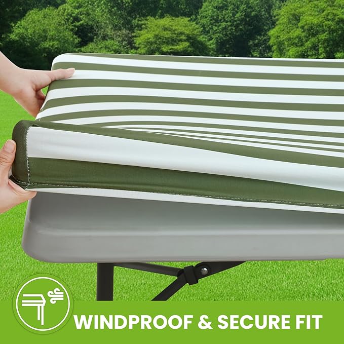 Smiry Spandex Fitted Tablecloth for 4 Foot Rectangle Tables, Washable Picnic Table Cover with Elastic, Stretch Reusable Table Cloth for Outdoor, Camping, Dining & Kitchen (Stripe, 24"x48")