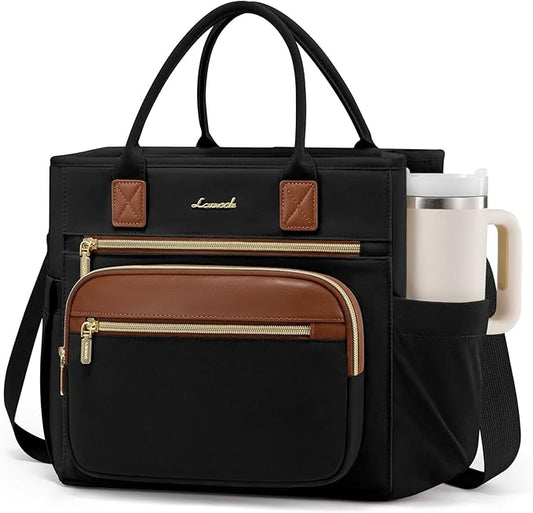 LOVEVOOK Insulated Lunch Bag Women,Wide Opening Adult Lunch Box Women with Cup Holder,Large Leakproof Cooler Bag for Work Picnic Beach Family College Mom,Lunch Teacher Breast Pump Diaper Tote Bag