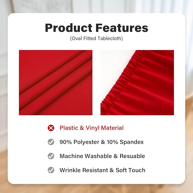 NEWISHER Fitted Oval Tablecloth 42 x 60 Inch Elastic Table Cloth, Stretch Spandex Table Cover Red Washable Polyester Top Cap Cover for Dining Picnic Camping Indoor and Outdoor