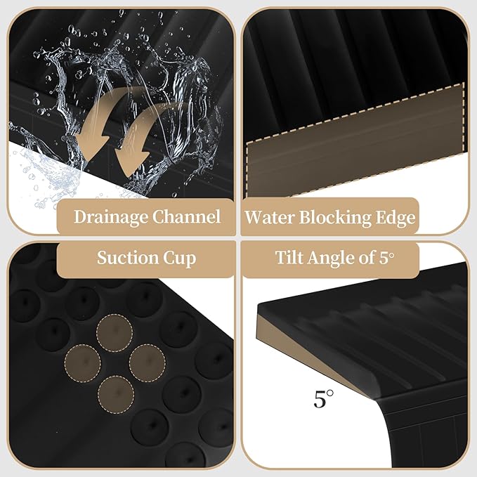 Sink Edge Protector with Suction Cup, 14" 20" 24" 30", Silicone Sink Splash Guard for Kitchen & Bathroom, Protect Countertop from Scratches, Stains, for Stainless Steel Granite Quartz