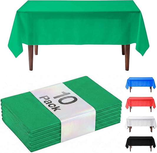Auros Premium Plastic Tablecloths 10 Pack, 54 x 108 Inch Rectangle Disposable Table Covers for 8FT Tables, Thick & Durable, Waterproof & Spill-Proof, Easy Cleanup for Parties, Wedding, Kelly Green
