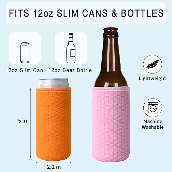 5 Pcs Insulated Slim Can Sleeve, Reusable Skinny Tall Can Cooler Sleeves, Non-slip Neoprene Beer Bottle Cover Holder for 12oz Slim Can Soda and Beer (Colorful2)