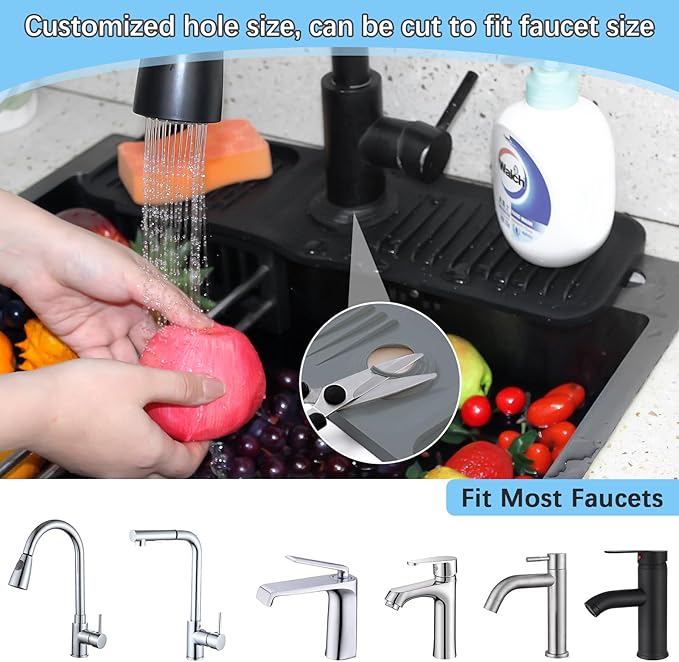 17.7*5.5 Inch Large Non-Slip Base,Multi-Surface Protector for Kitchen,Bathroom,Laundry,RV,Easy Clean Water Deflector Accessory(black)
