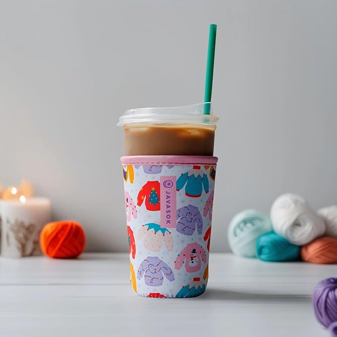 Sok It JavaSok Iced Coffee & Cold Soda Insulated Neoprene Cup Sleeve (Cozy Knits, Large: 30-32oz)