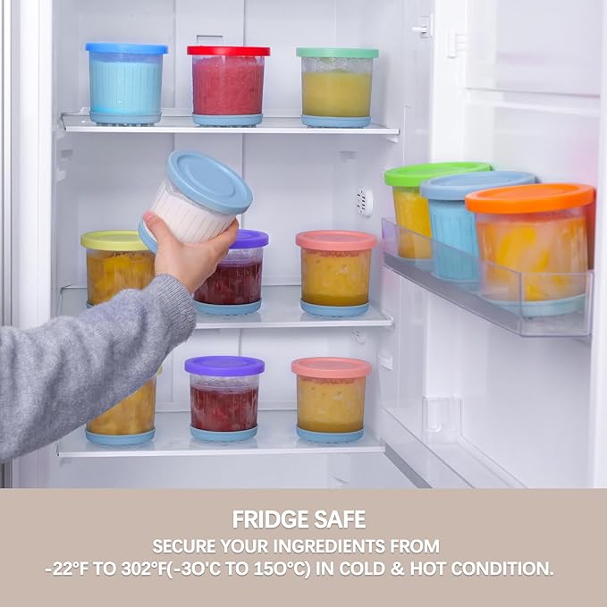 QVN For Ninja Creami Pints and Lids - 4 Pack Creami Containers, 16oz Creami Pint Containers Compatible with NC299AMZ & NC300s Series Ice Cream Maker - Dishwasher Safe & Good Sealing