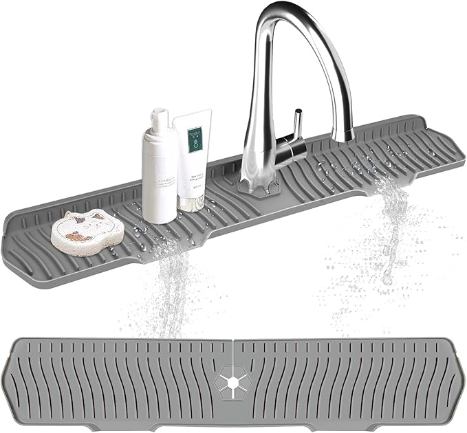 Kitchen Sink Splash Guard Gen2-30" x 6'' Silicone Sink Mat Splash Guard fit for Countertop, Bathroom,Farmhouse,RV by EBIGIC (Grey)