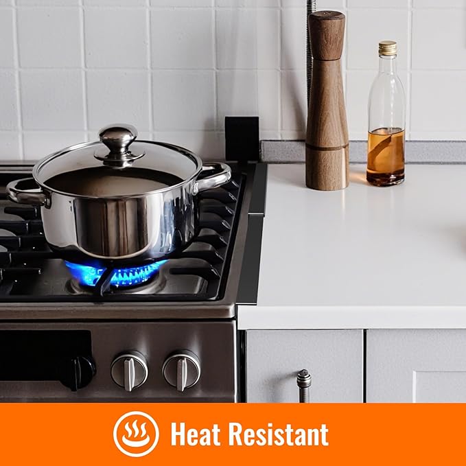 Stainless Steel Stove Gap Covers, Stove Gap Filler for Kitchen, Range Trim Kit for Counter Sink, Adjustable Length 13.8" to 27.5" Heat Resistant Stove Guard Between Stove & Countertop, Black ( 2 PCS)
