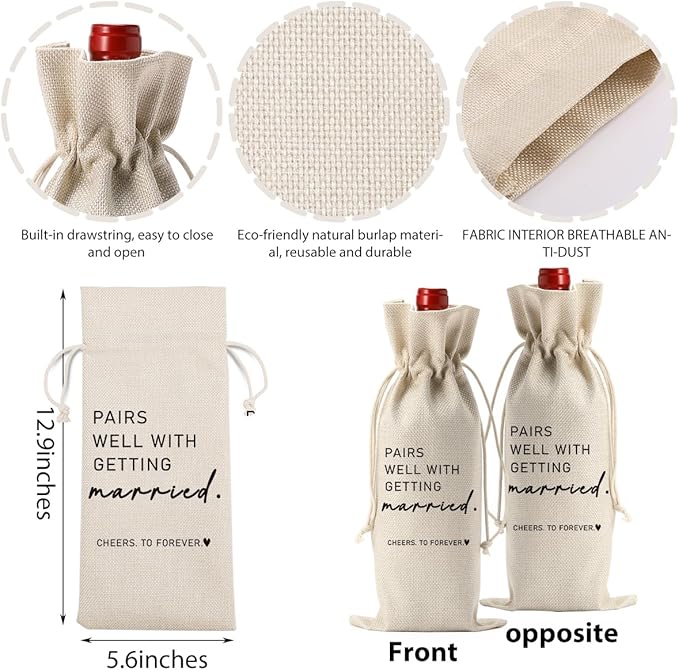 2PCS Married Wine Bag Married Gifts for Couples Mr Mrs Marriage Honeymoon Gift Wedding Party Decorations Getting Engaged Wine Bottle Bag Champagne Bottle Wraps Bags