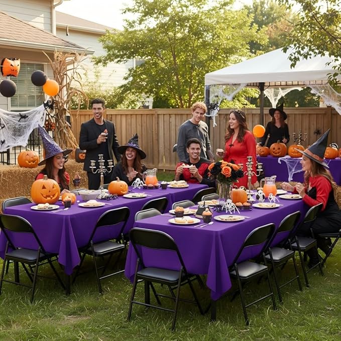 sancua Purple Tablecloths for 8 Foot Rectangle Tables, 8 Pack - Washable Polyester Fabric Table Cloth for Halloween Party Wedding Birthday Banquet Reception, 60x120 Inch